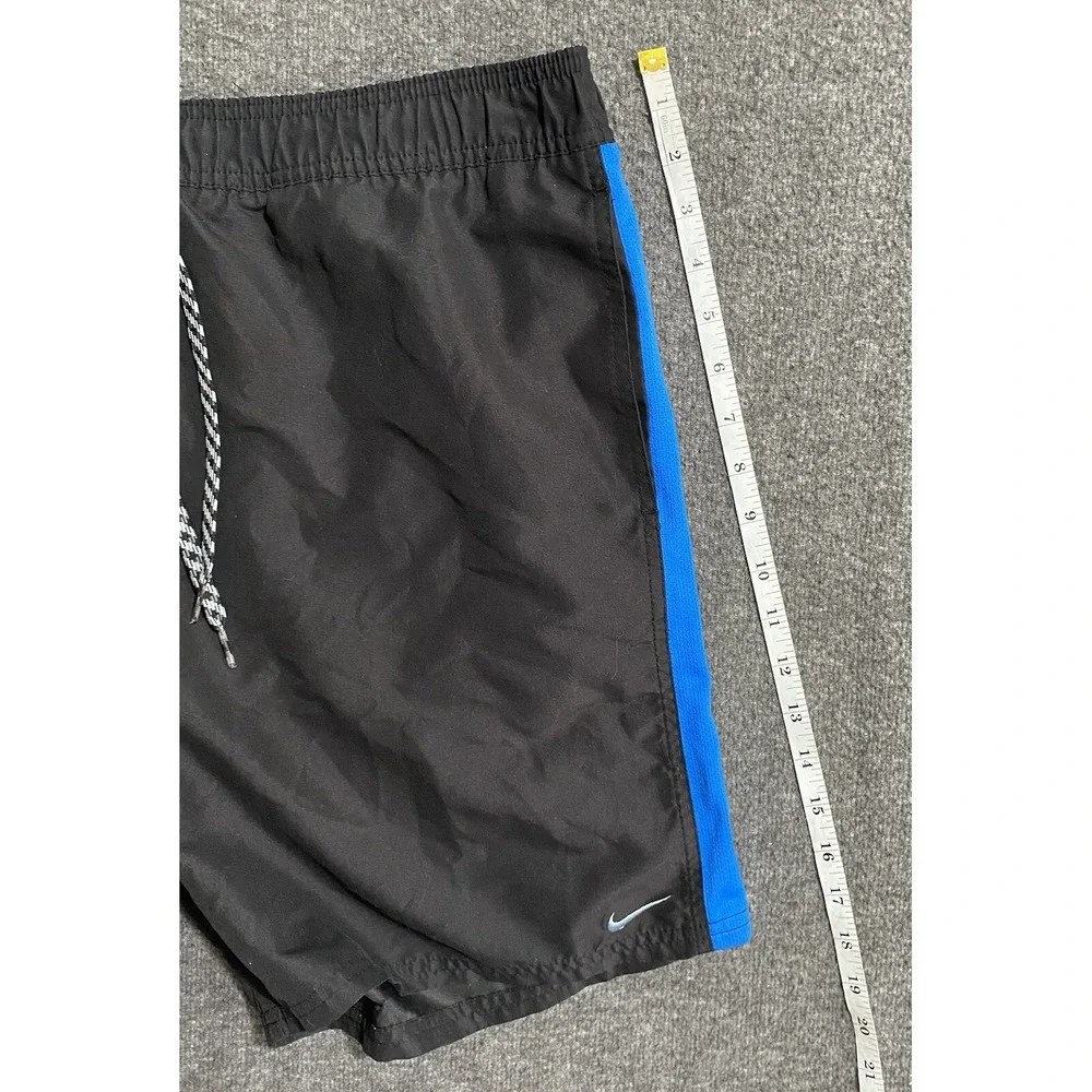 Nike Mens Black Blue Stripe Swim Trunks Lined Athletic Shorts NESS7400 L
